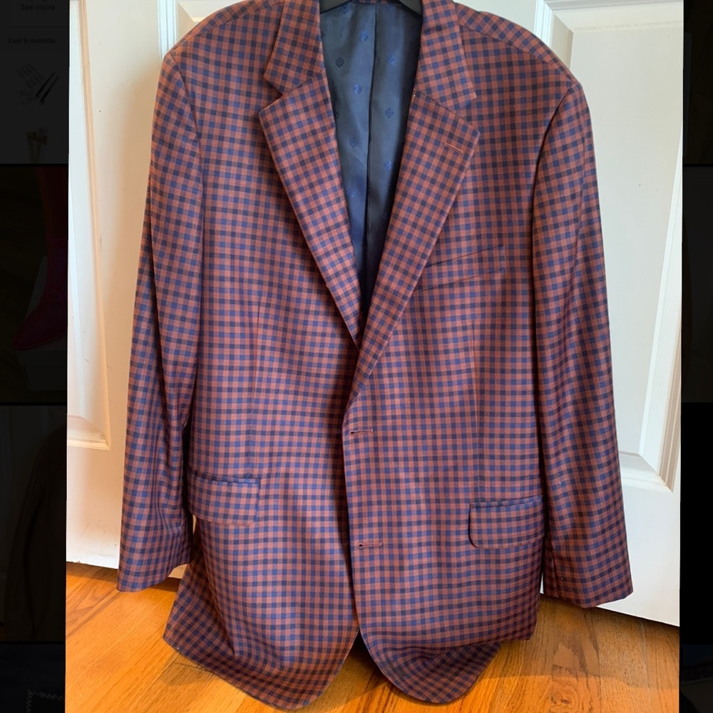 Beautiful checked jacket of navy and muted orange from The Locker Room